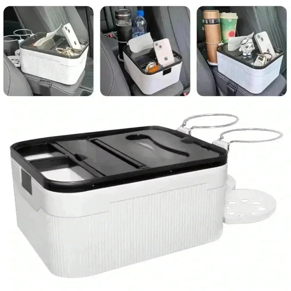 Car Armrest Storage Box with 2 Folding Cup Tissue Holders Multifunctional NEW - Picture 7 of 16